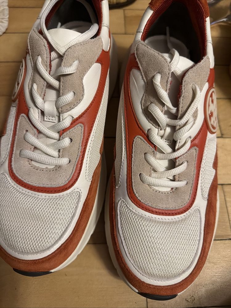 Tory Burch Sawyer Trainer Orange Suede Athletic Shoes Uk 7 New £245 image 1