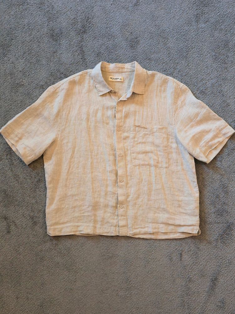 Pull&Bear Beige Linen Short Sleeve Shirt 73×68