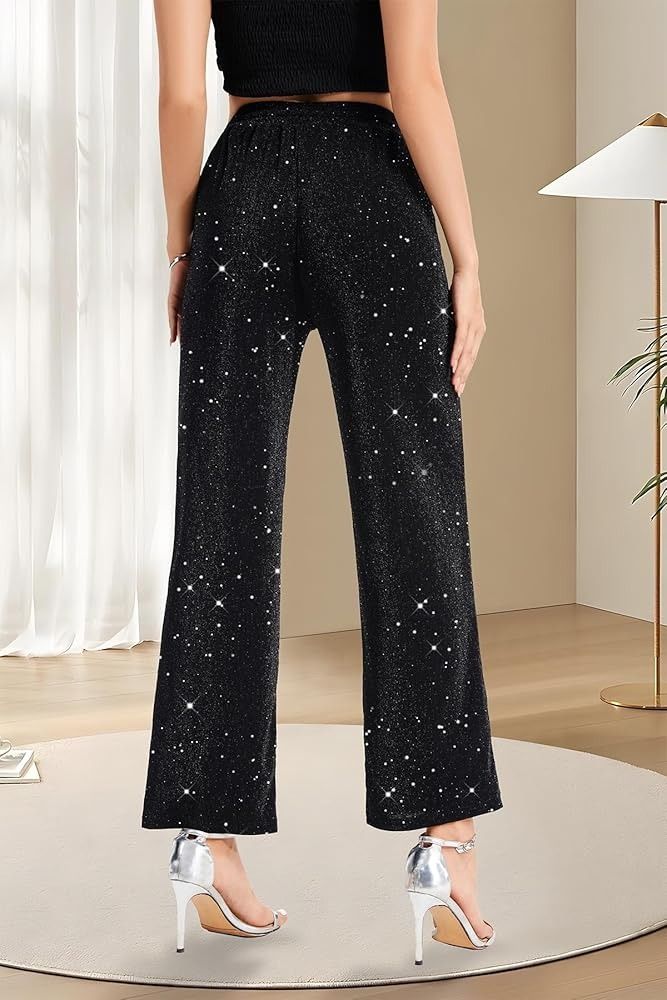 Black Glitter Wide-Leg Pants