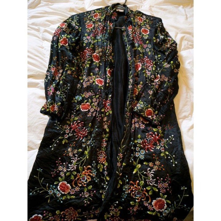 Black Floral Embroidered Long Coat image 1