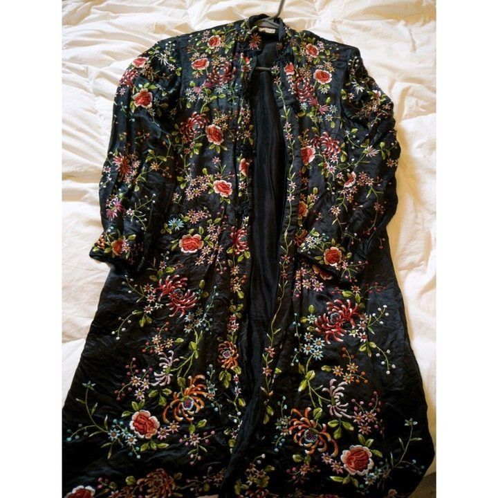 Black Floral Embroidered Long Coat image 2