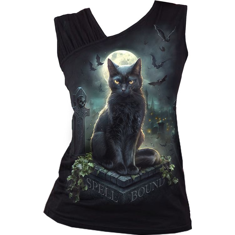 Spiral - SPELL BOUND - Gathered Shoulder Slant Vest Black