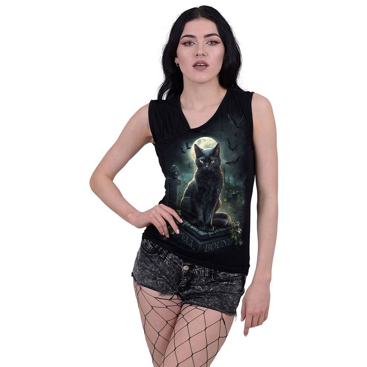 Spiral - SPELL BOUND - Gathered Shoulder Slant Vest Black 3