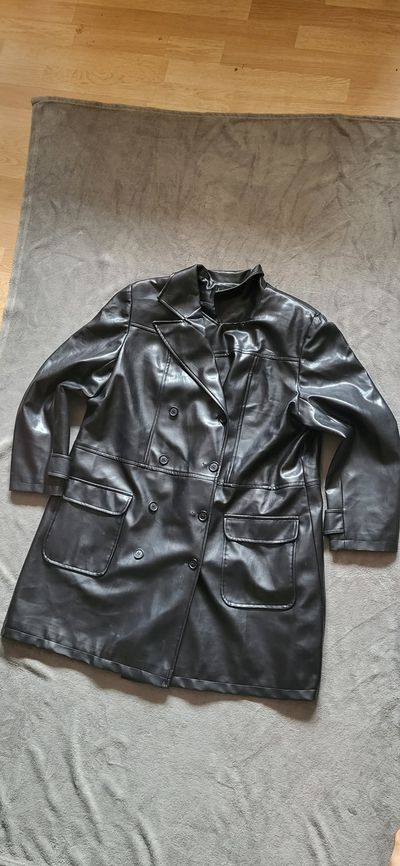 Black Leather Double-Breasted Coat