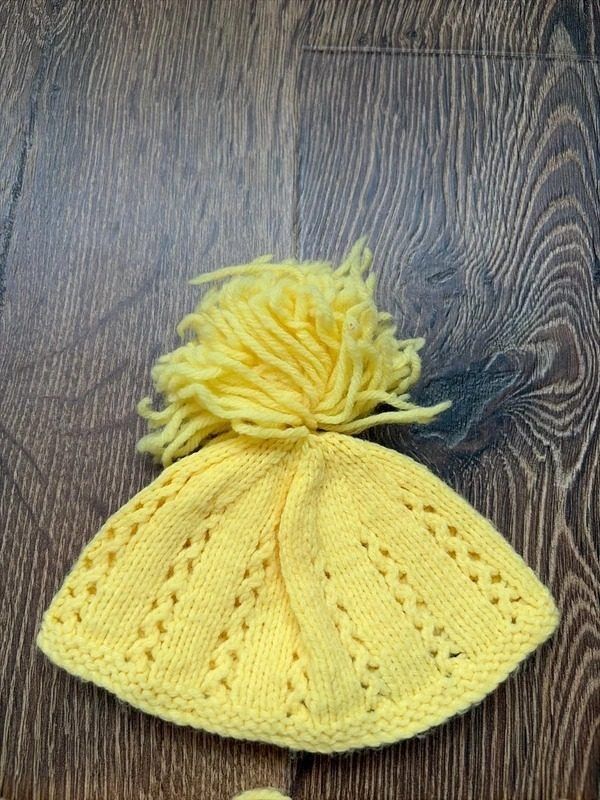 Yellow Knitted Baby Clothing Set With Hat, Cardigan, And Pants image 3