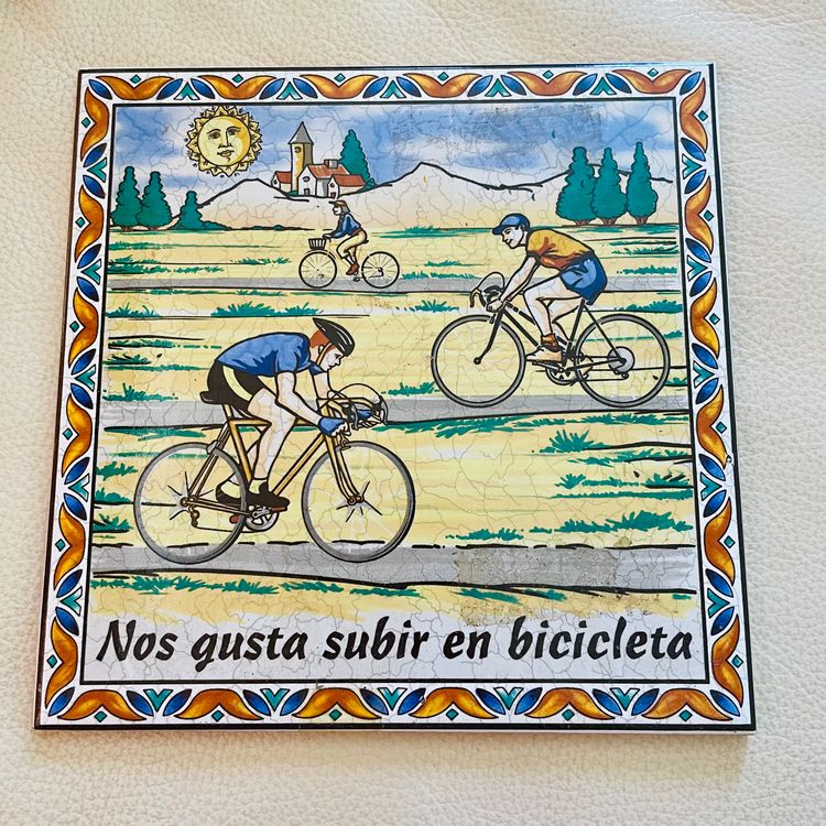 Decorative Ceramic Tile With Cycling Illustration