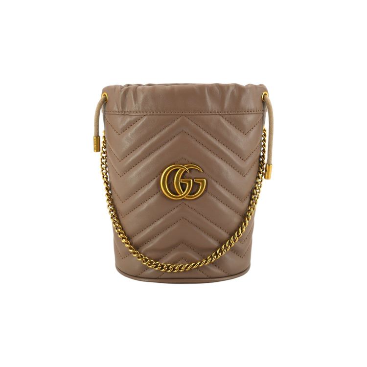 Borsa a Spalla Secchiello Gucci Marmont con Catena in Pelle Trapuntata Beige GG