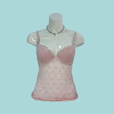 Pink Sheer Embroidered Camisole Top