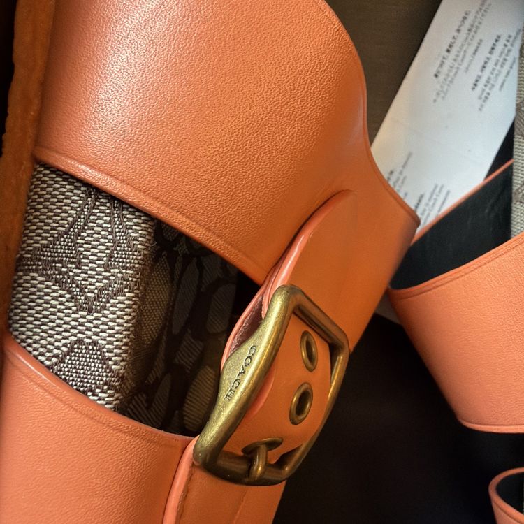 Coach Addison Tangerine Orange Leather Signature C Slide Sandals Uk7.5 BNIB image 4