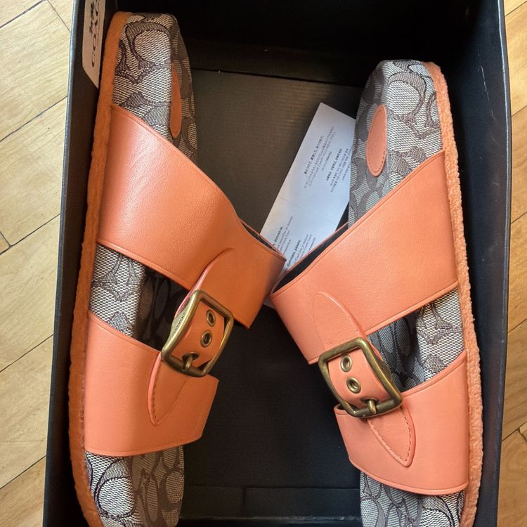 Coach Addison Tangerine Orange Leather Signature C Slide Sandals Uk7.5 BNIB image 3