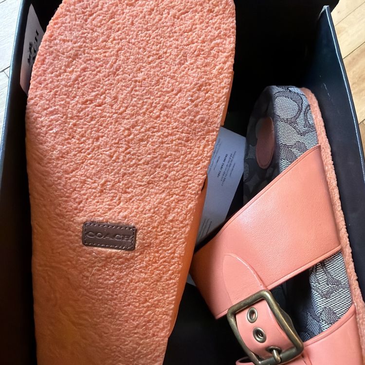 Coach Addison Tangerine Orange Leather Signature C Slide Sandals Uk7.5 BNIB image 5