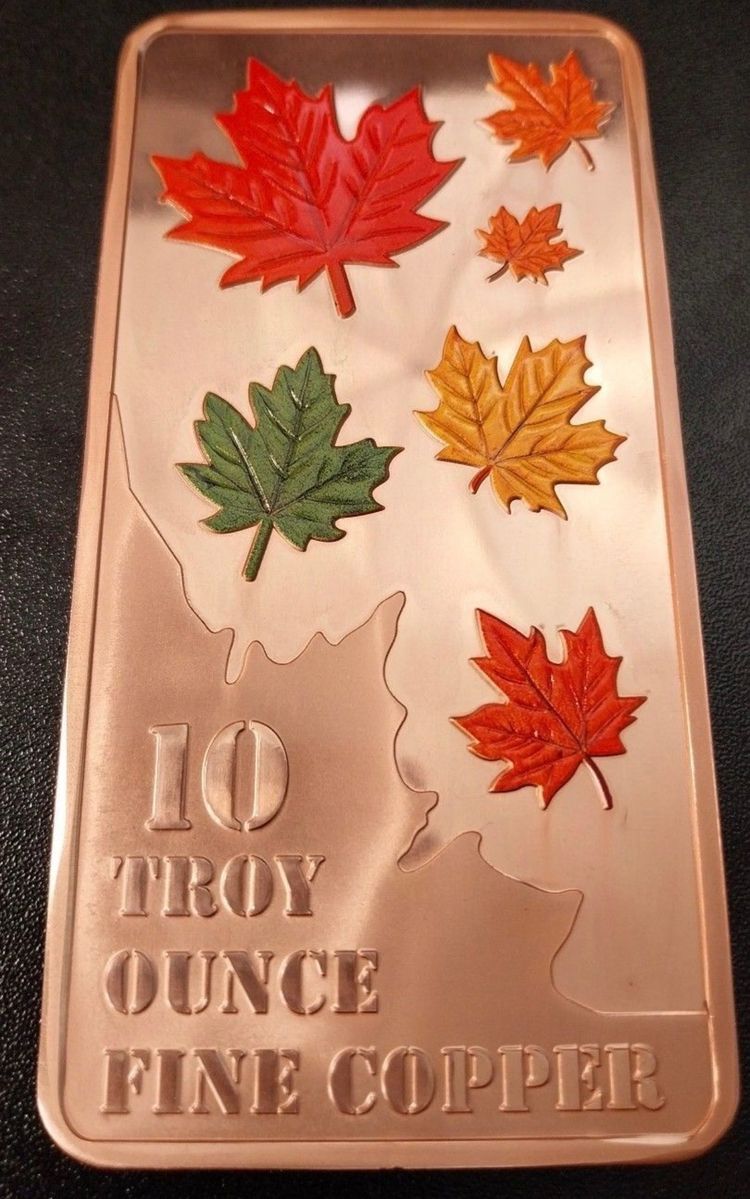 10 oz Copper Bar With Maple Leaf Designs