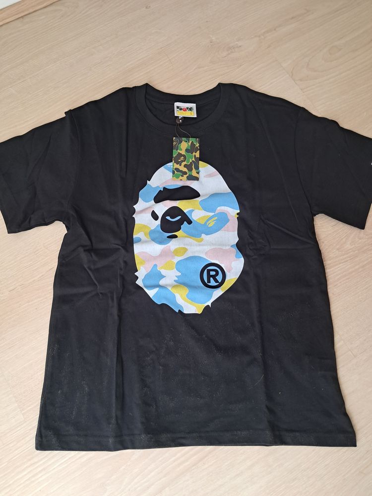 Bape Black T-Shirt With Colorful Camo Ape Head Print image 1
