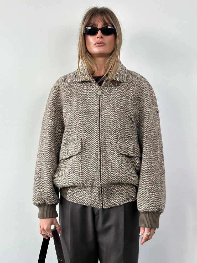 SYLK Vintage Pure Wool Herringbone Bomber Jacket - L product image