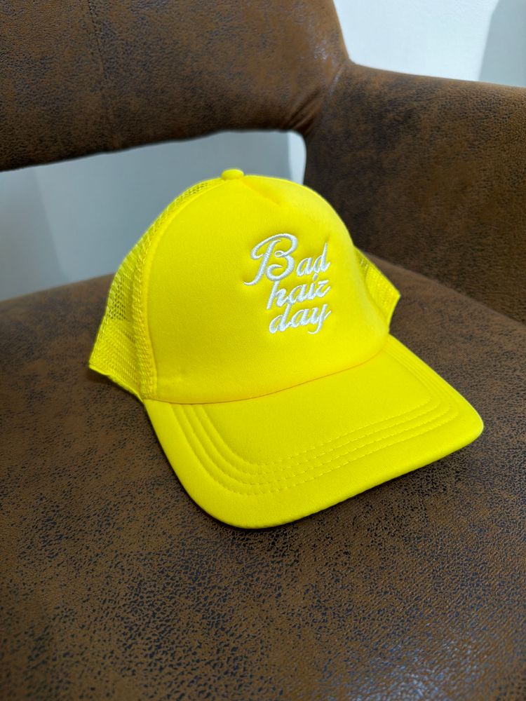 Yellow Baseball Cap With Embroidered Text