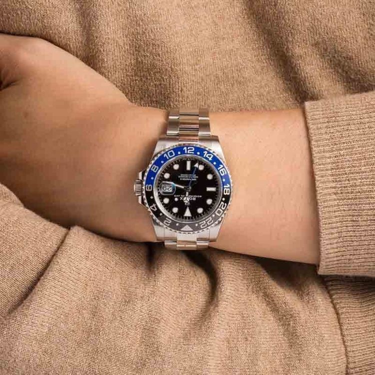 ROLEX GMT Silver Wristwatch With Blue And Black Bezel