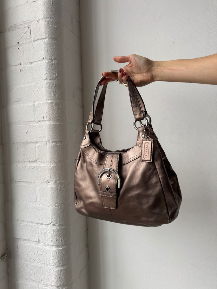 Metallic Brown/ silver Leather Handbag
