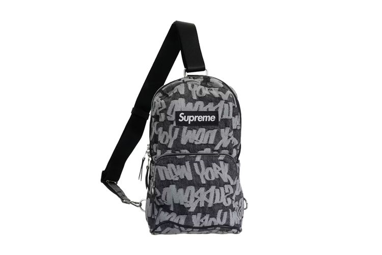 Supreme Fat Tip Jacquard Denim Sling Bag Black