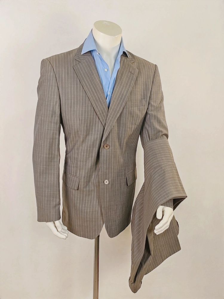 Zara Man Completo Uomo 100% Lana Marrone Gessato Elegante Giacca + Pantalone Tg 54 obraz 1