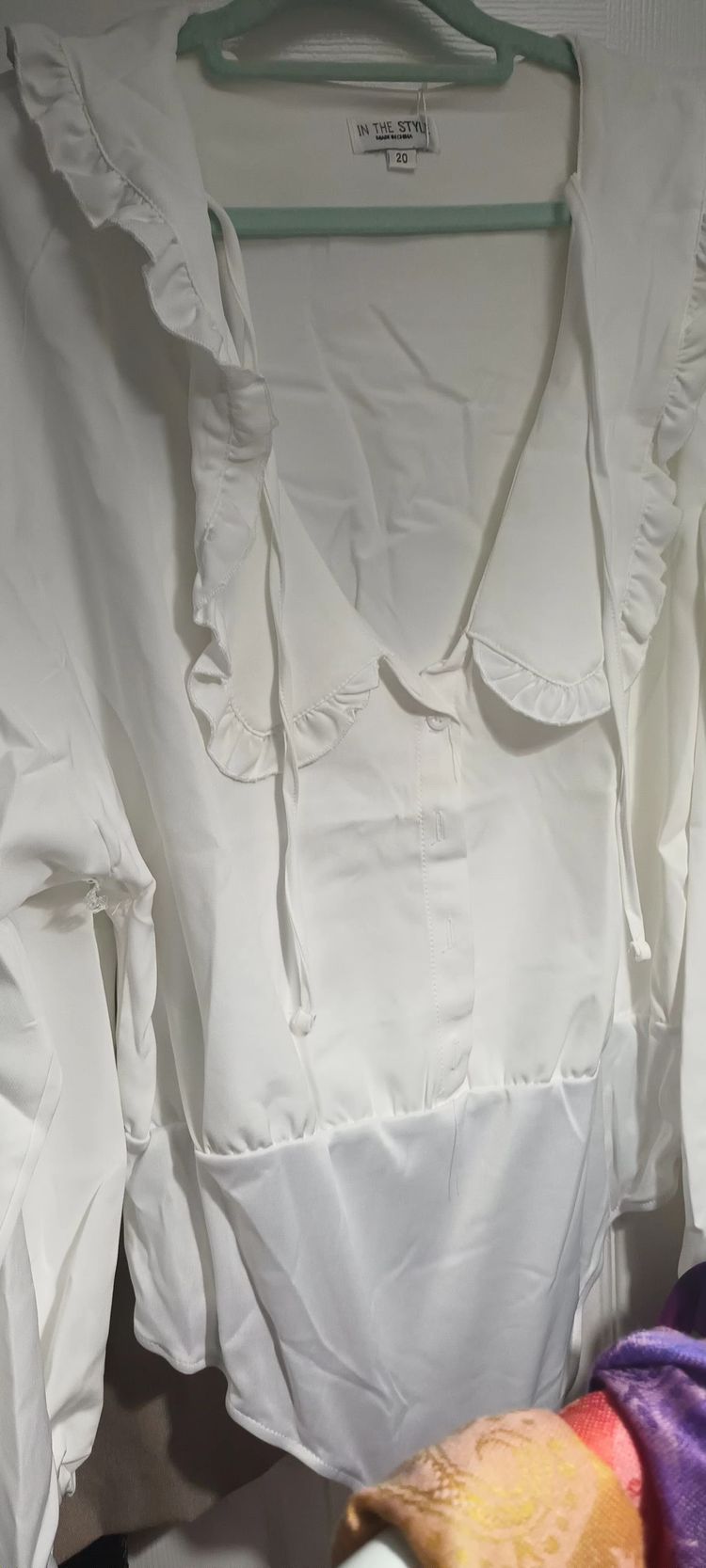 White Bodysuit  With Ruffle Collar