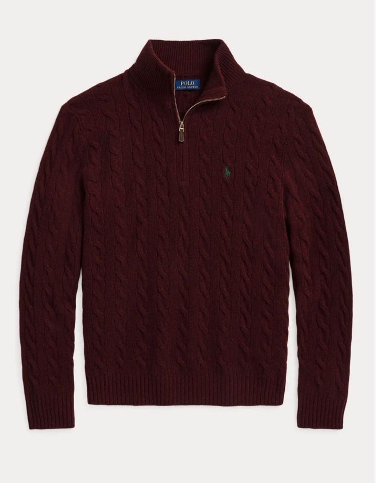 Polo Ralph Lauren Burgundy Cable Knit Half-Zip Sweater image 1