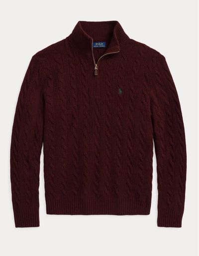Polo Ralph Lauren Burgundy Cable Knit Half-Zip Sweater
