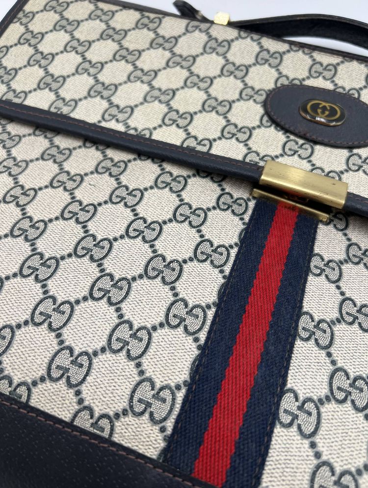 Vintage Gucci GG Monogram Web Stripe Briefcase obraz 5