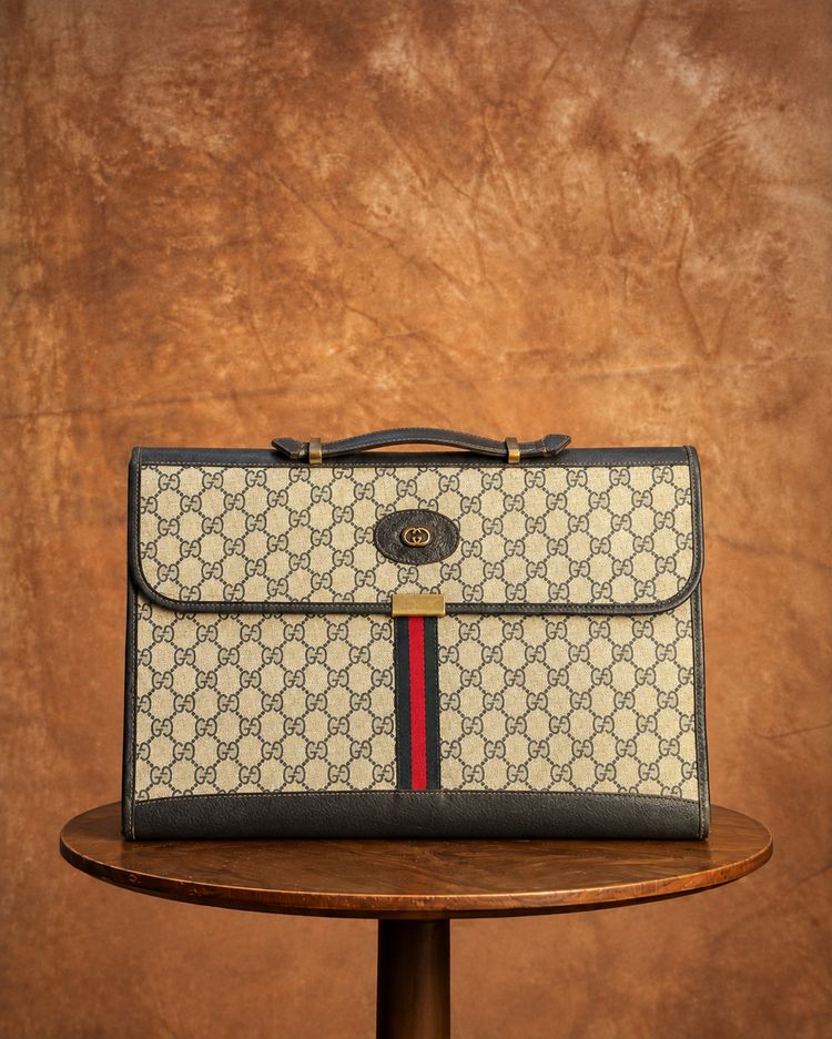 Vintage Gucci GG Monogram Web Stripe Briefcase