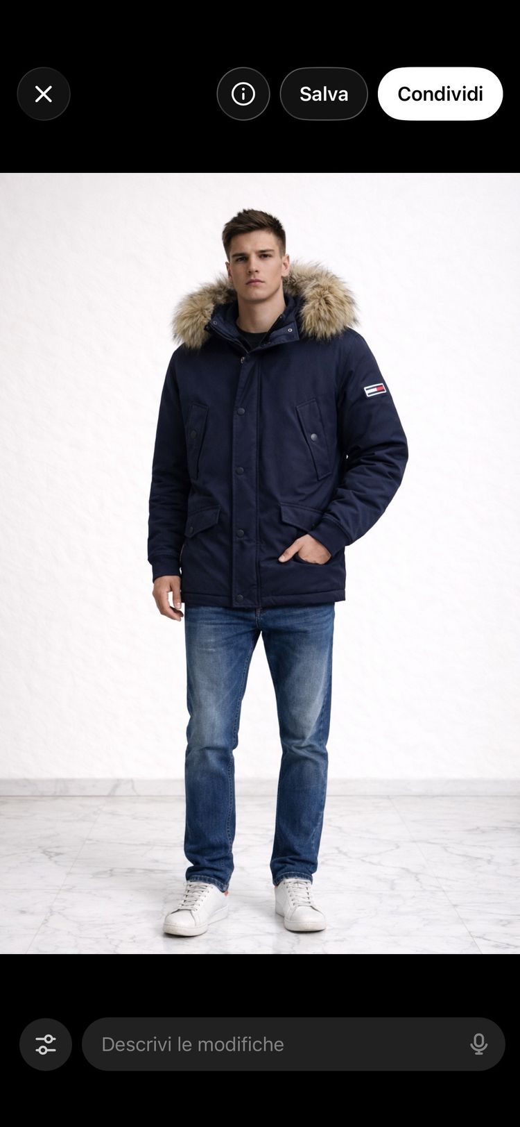 Navy Parka Jacket With Fur Hood