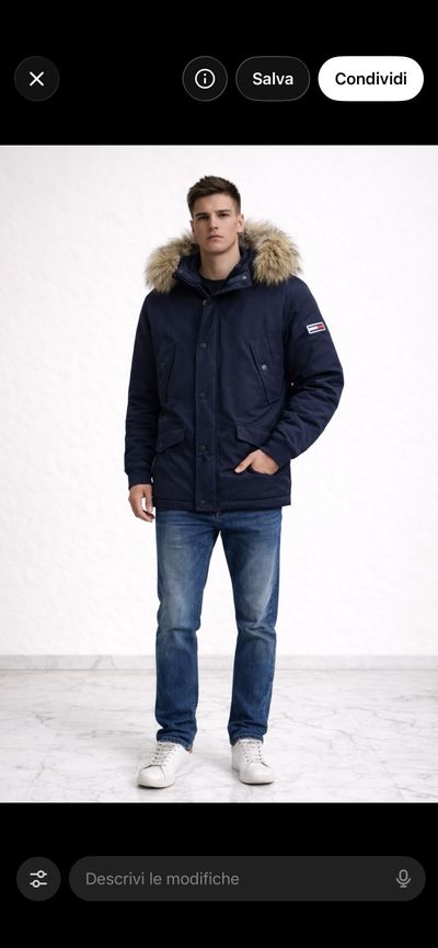 Navy Parka Jacket With Fur Hood