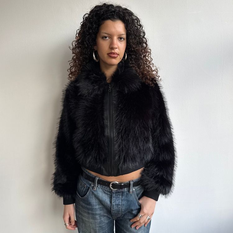 Black faux fur bomber - Size S