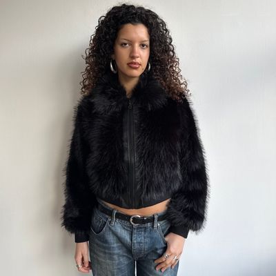Black faux fur bomber - Size S