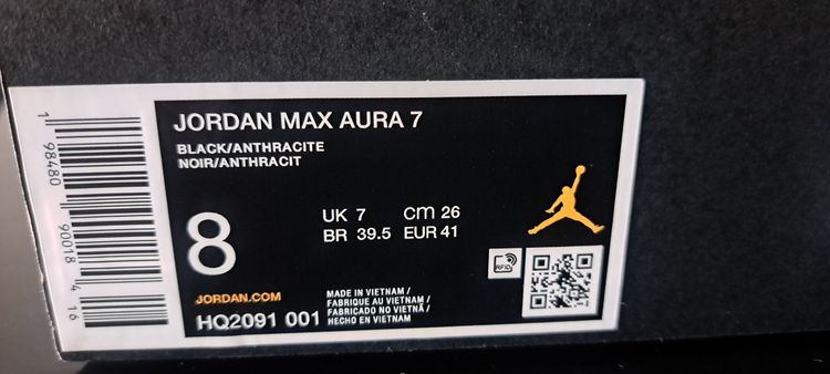 JORDAN MAX AURA 7 UK7 EUR 41 Black Anthracite UK7 EUR 41 Brand New Box No Lid image 6