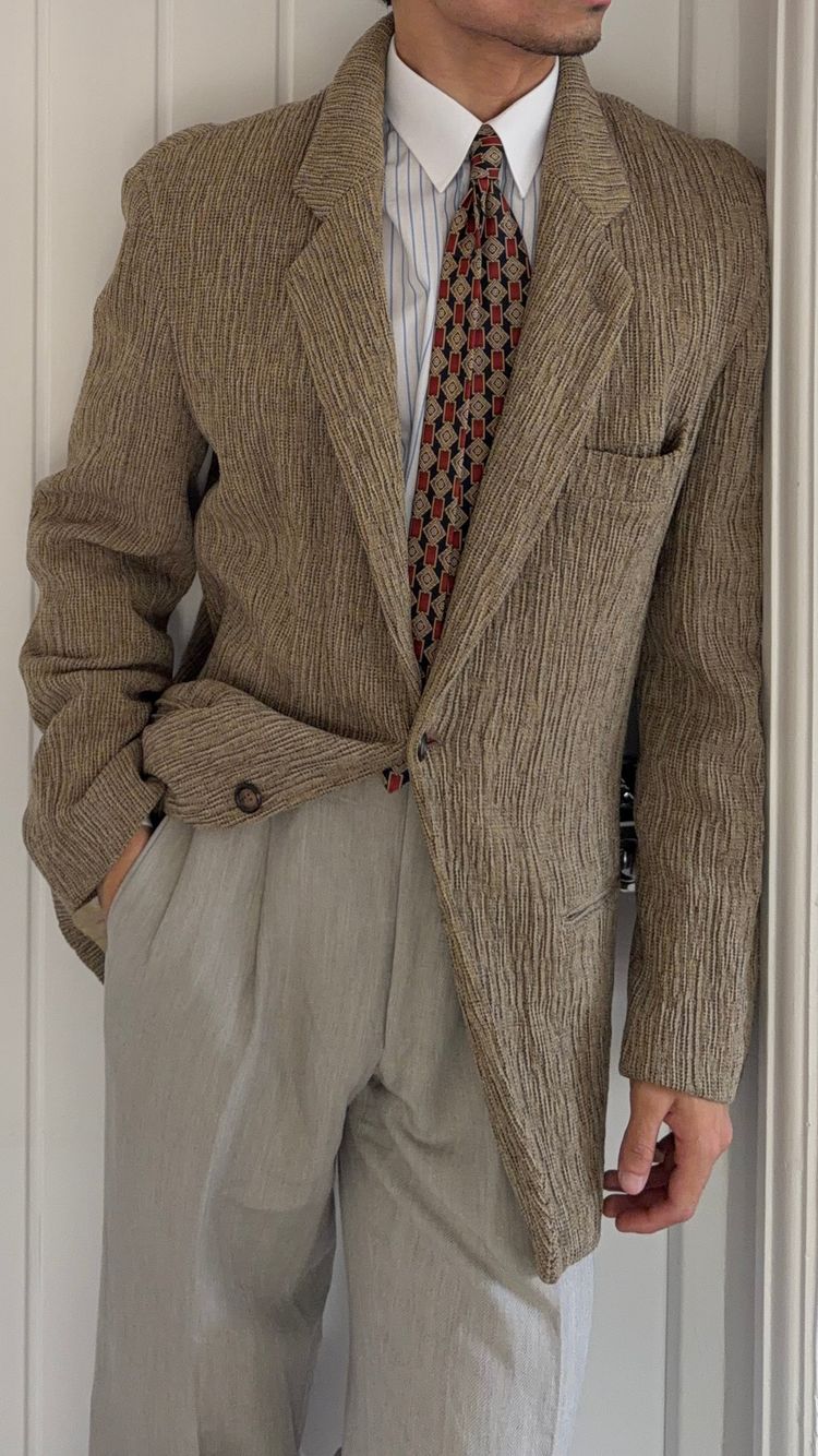 Emporio Armani 1990s 3D 'Tree Bark' Textured Wool Rayon Sports Jacket Blazer - Size M obraz 1