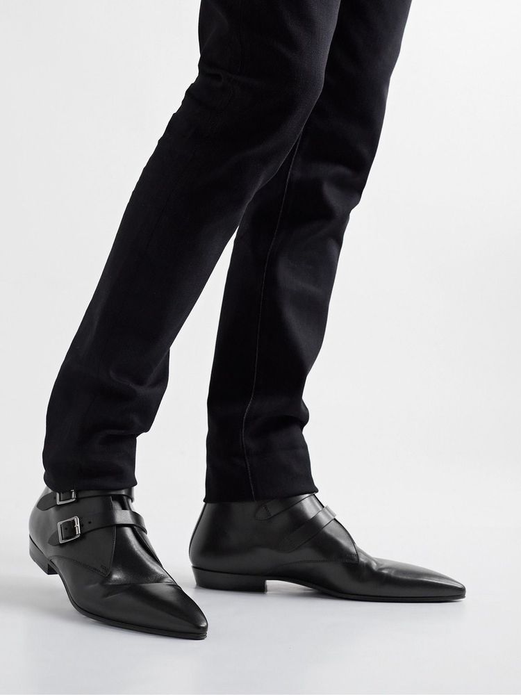 Saint Laurent Paris Black Stan 15 Buckled Leather Boots imagen 3