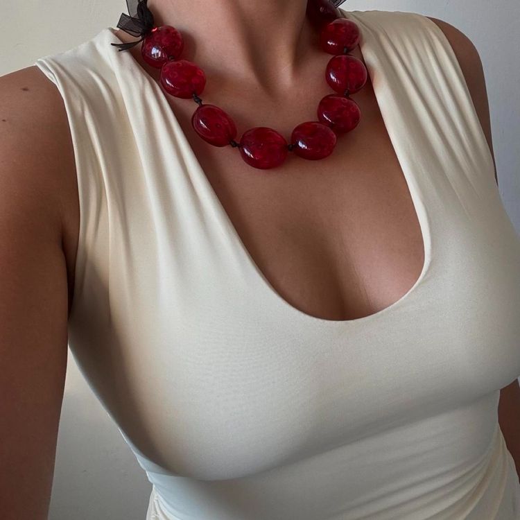 Cherry girl 🍒 The most gorgeous cherry pop Y2K resin iridescent ribbon tie necklace 🤍 image 3