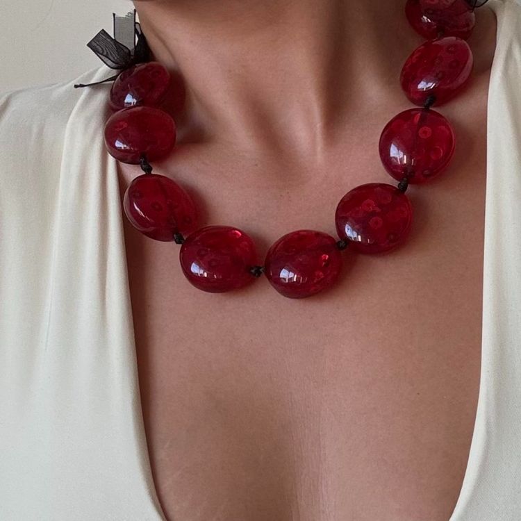 Cherry girl 🍒 The most gorgeous cherry pop Y2K resin iridescent ribbon tie necklace 🤍 image 2
