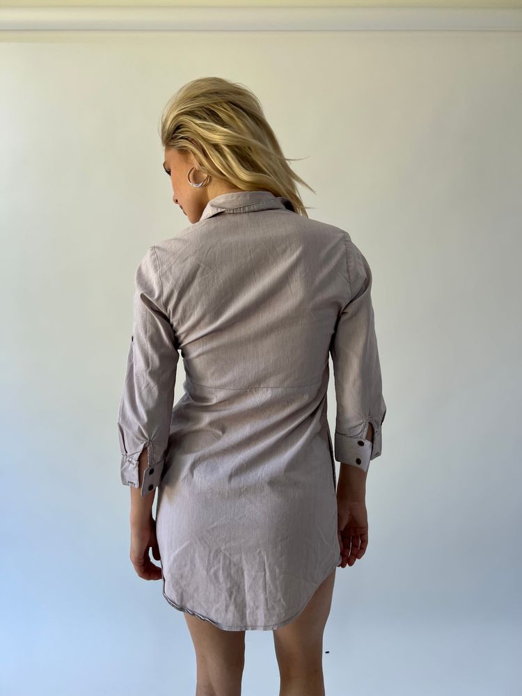 back to school drop | small grey and brown striped tally weijl shirt dress imagen 7