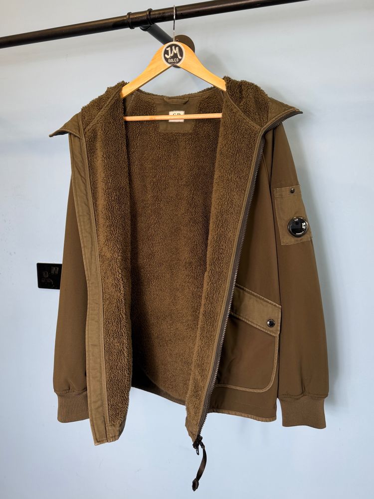 Large C.P. Company Khaki Green Shaggy Fleece Lined Soft Shell Jacket image 2