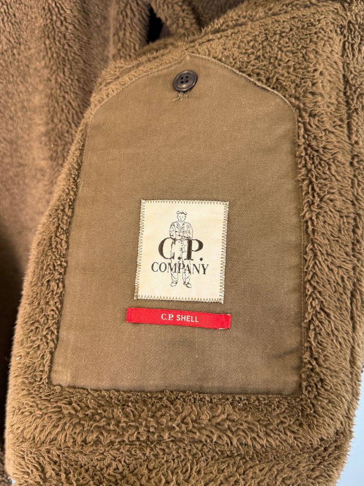 Large C.P. Company Khaki Green Shaggy Fleece Lined Soft Shell Jacket image 7