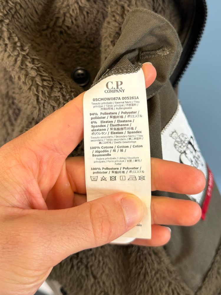 Large C.P. Company Khaki Green Shaggy Fleece Lined Soft Shell Jacket image 8