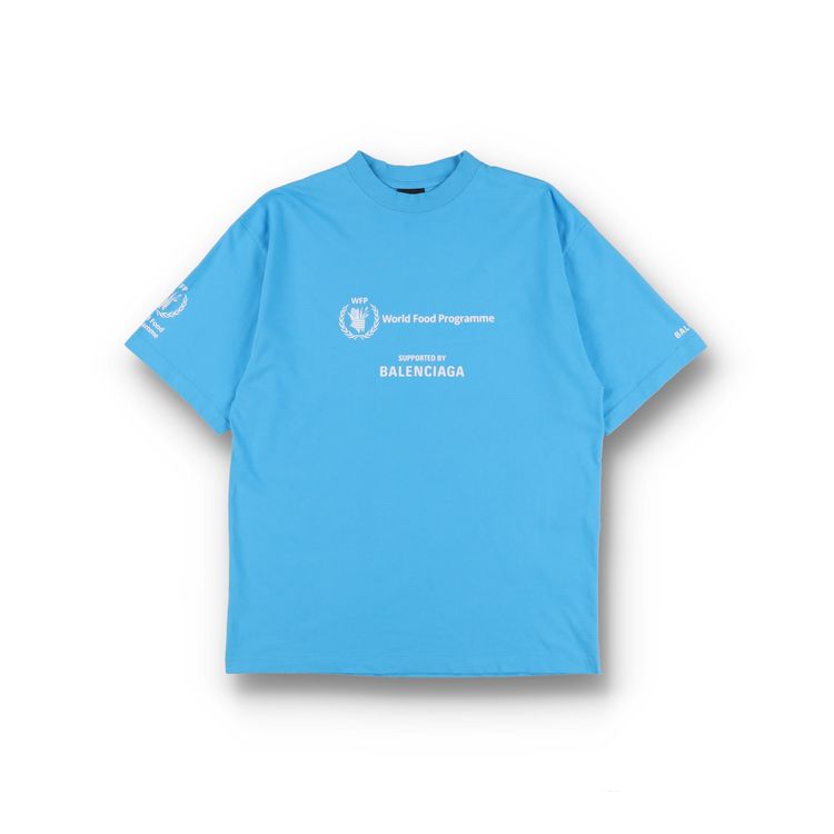 Balenciaga Azure Blue WFP Logo Oversized T-Shirt