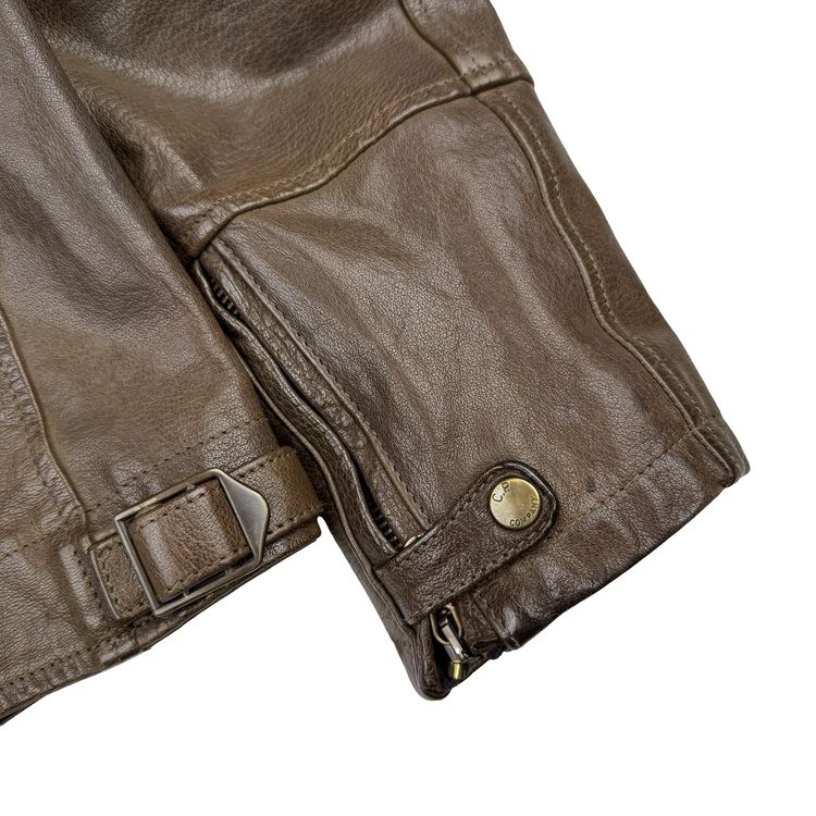 CP Company Brown Heavyweight Leather Goggle Biker Jacket - Large (50) imagen 4