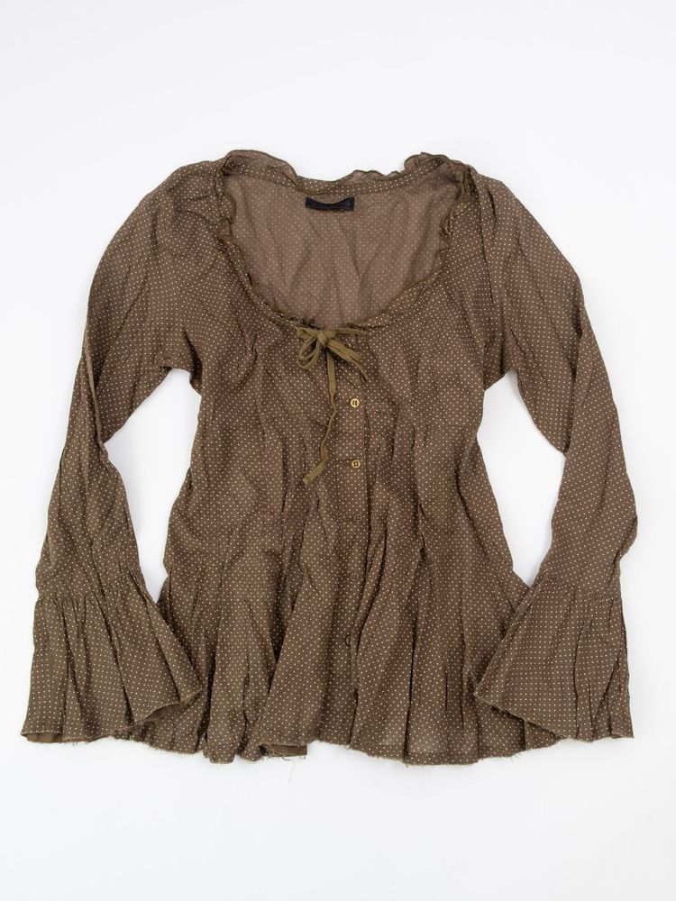 OLIVE BROWN POLKA DOT PEPLUM BLOUSE image 1