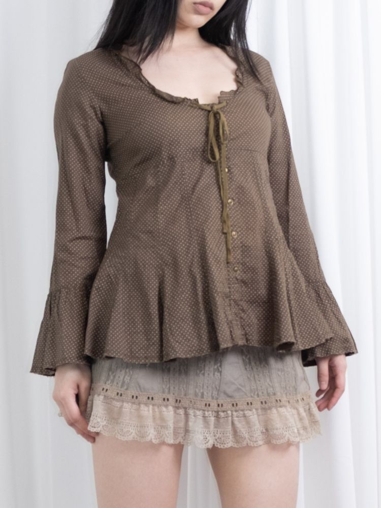 OLIVE BROWN POLKA DOT PEPLUM BLOUSE image 12