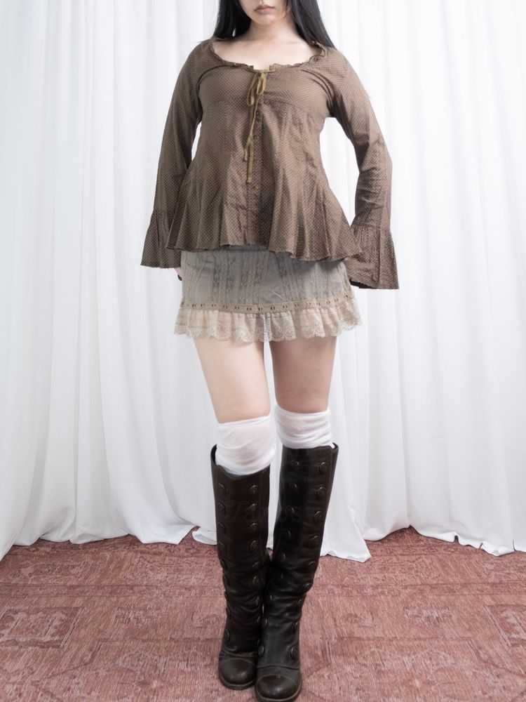 OLIVE BROWN POLKA DOT PEPLUM BLOUSE image 11
