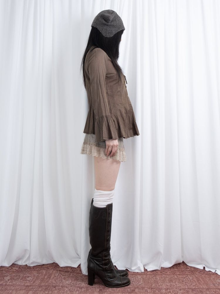 OLIVE BROWN POLKA DOT PEPLUM BLOUSE image 5