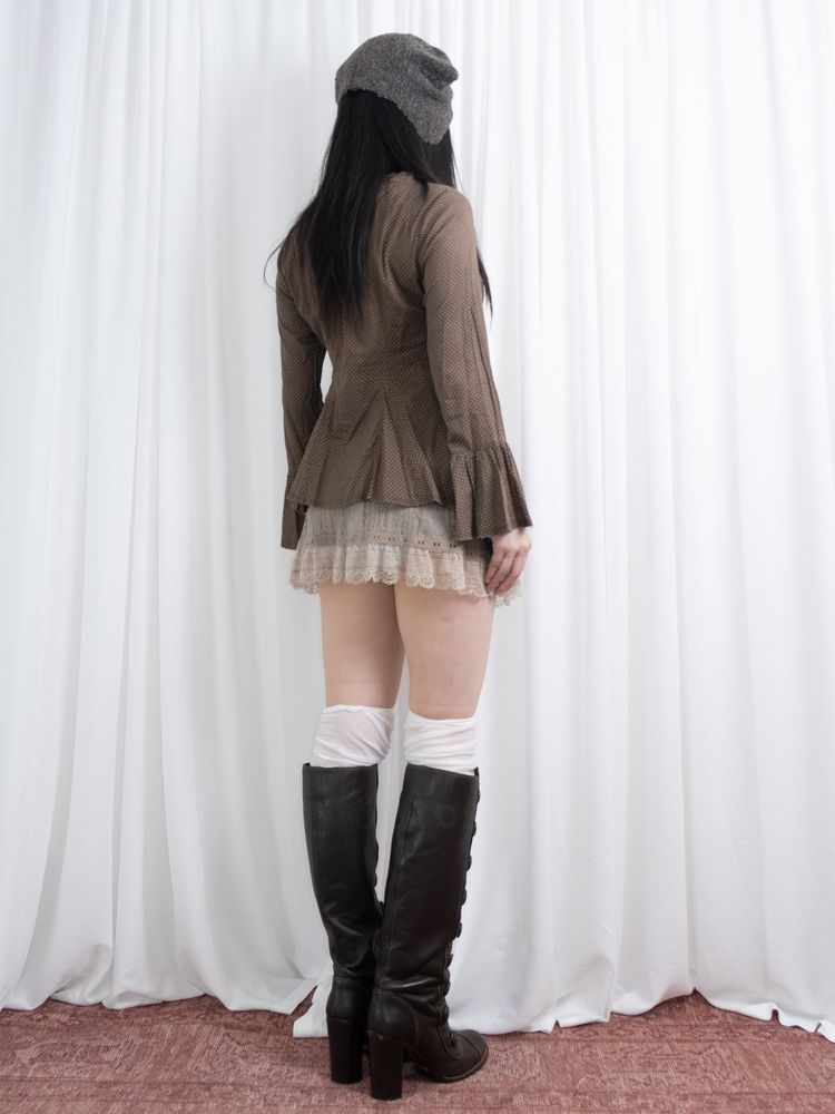 OLIVE BROWN POLKA DOT PEPLUM BLOUSE image 2