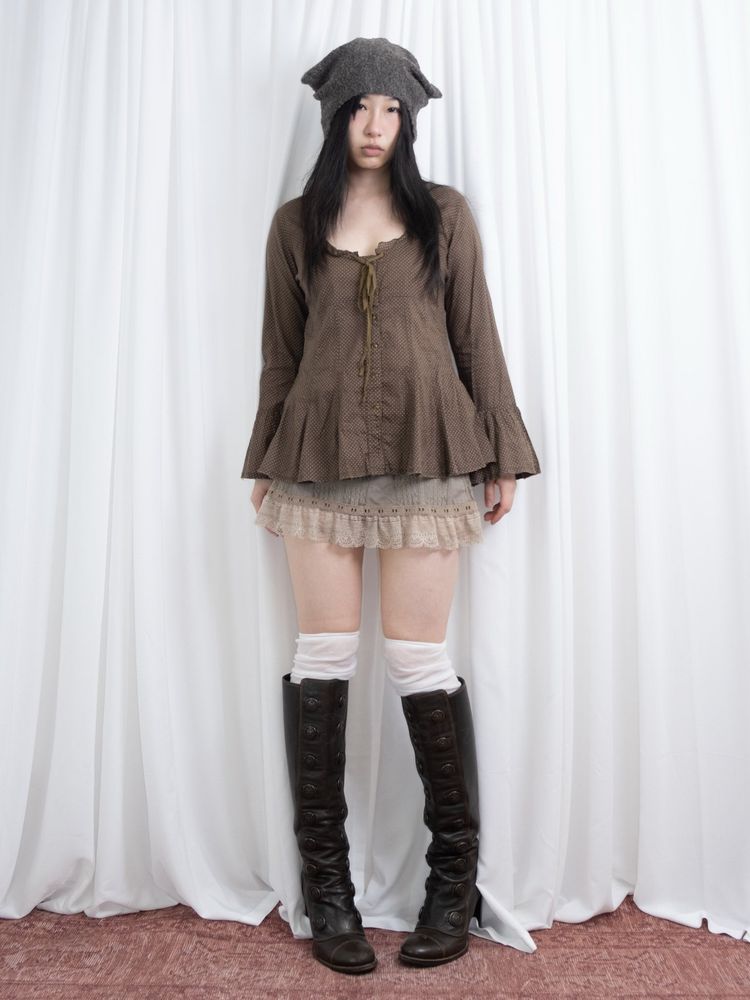 OLIVE BROWN POLKA DOT PEPLUM BLOUSE image 9