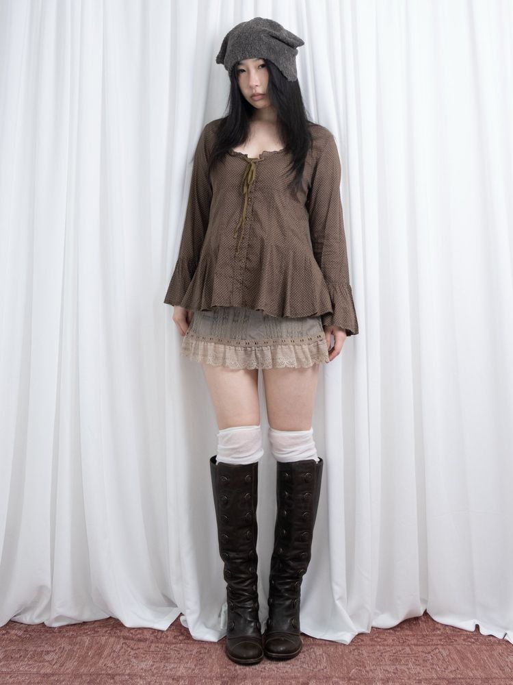 OLIVE BROWN POLKA DOT PEPLUM BLOUSE image 4